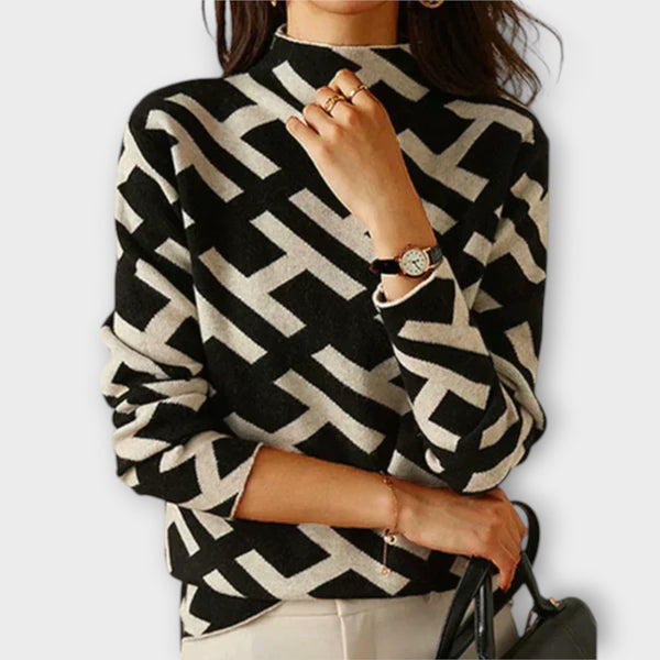 Siverinem - Pull Noir et Blanc à Motif Graphique