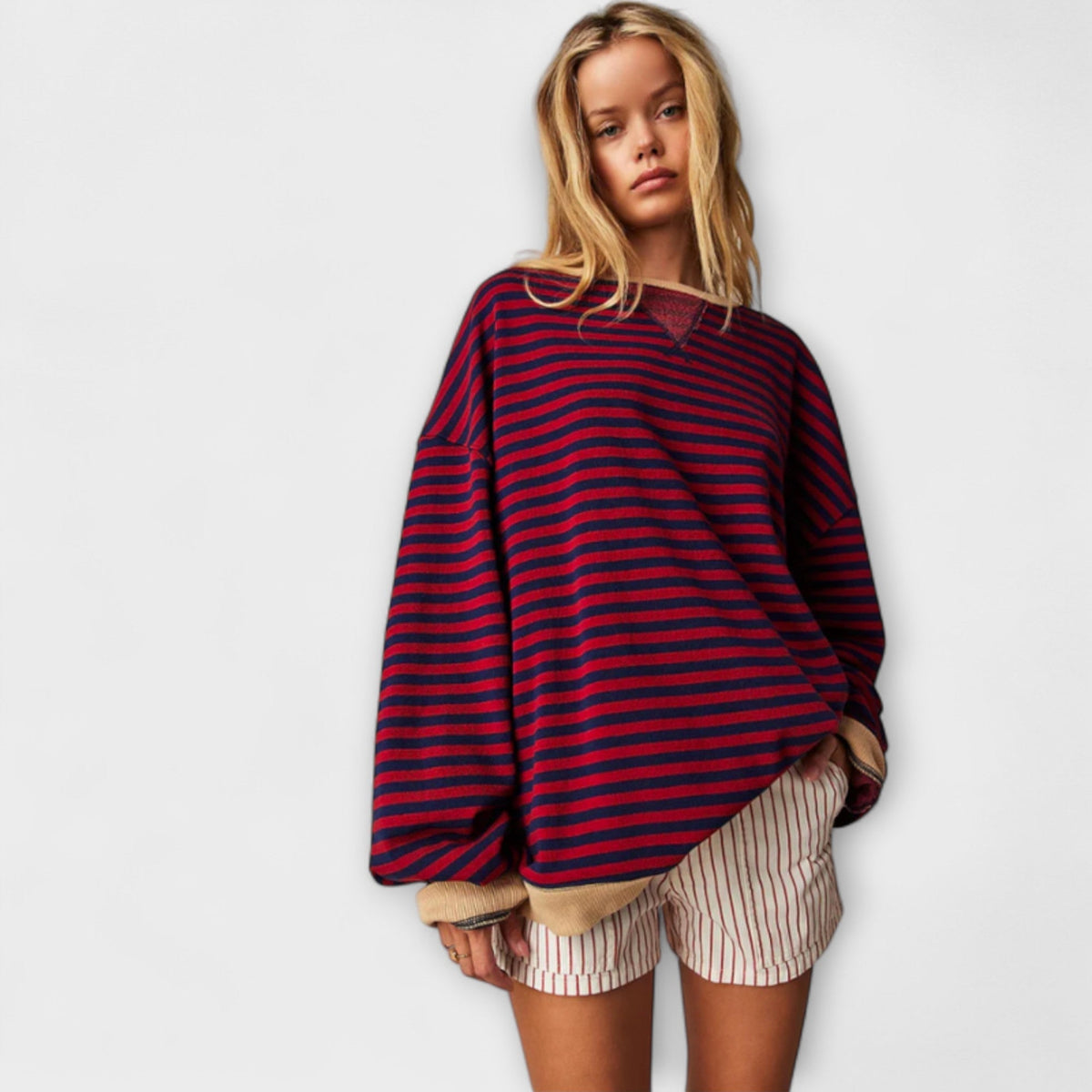 Marlene - Pull Oversize Bleu et Blanc à Rayures