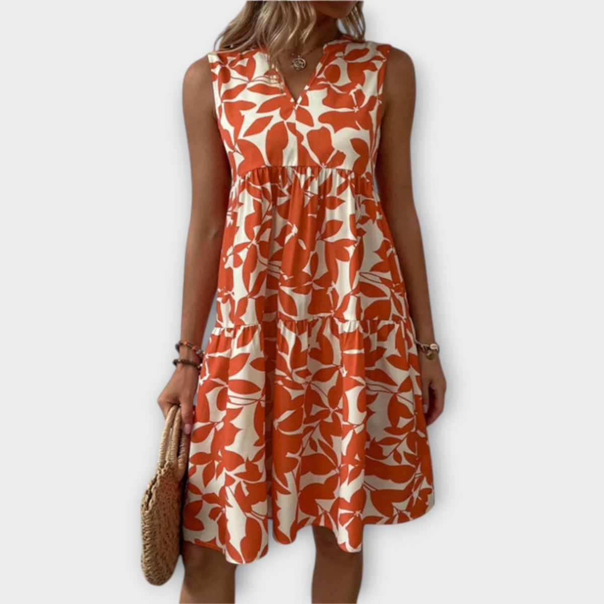 Tasha - Robe Fluide Verte à Motif Feuilles