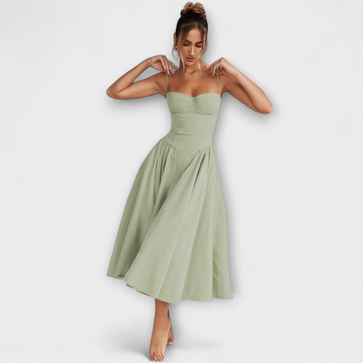 Rosalie - Robe Corset Sans Manches Vert Sauge