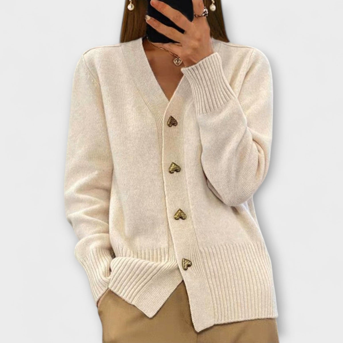 Marij - Cardigan Bleu Foncé à Col V, Style Vintage