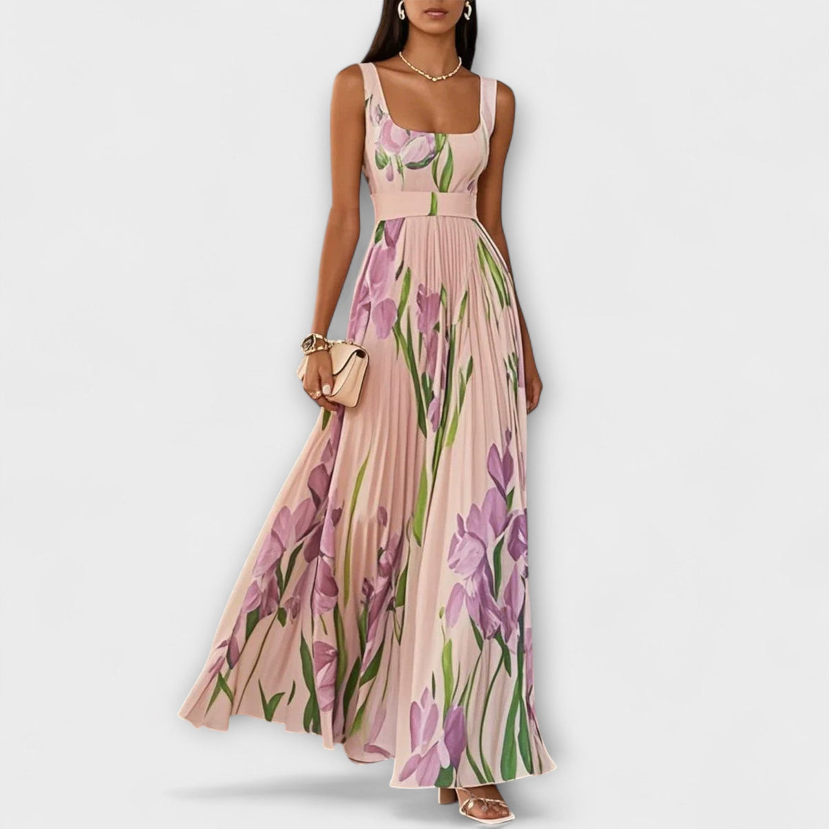 Penélope - Robe Longue en Mousseline Crème à Fleurs