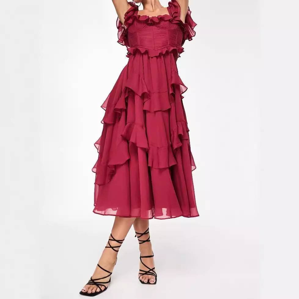 Elisa - Robe Bordeaux à Volants