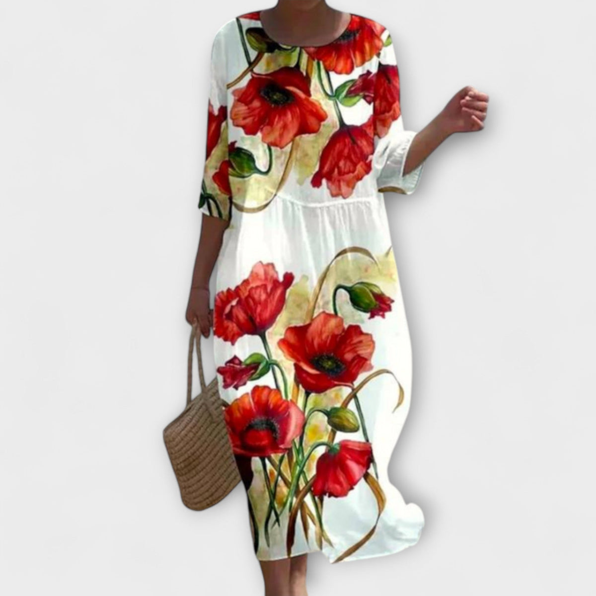 Miranda - Robe Midi Vert Menthe à Motif Roses