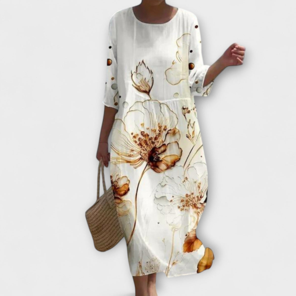 Miranda - Robe Midi Vert Menthe à Motif Roses