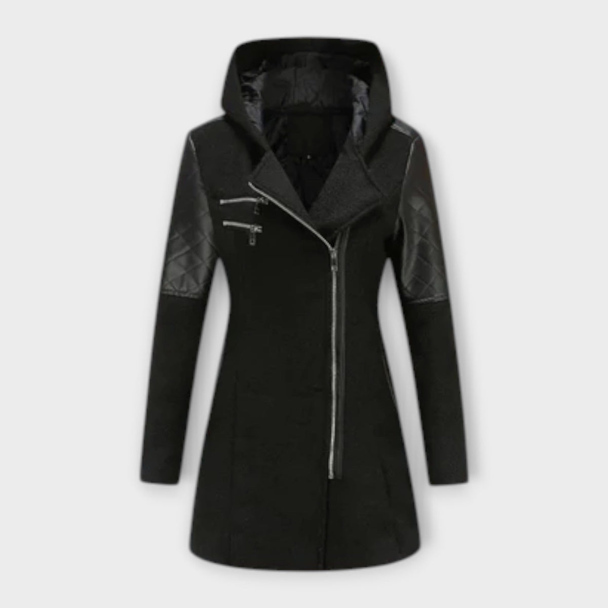 Sophia - Manteau d'Hiver Gris à Capuche