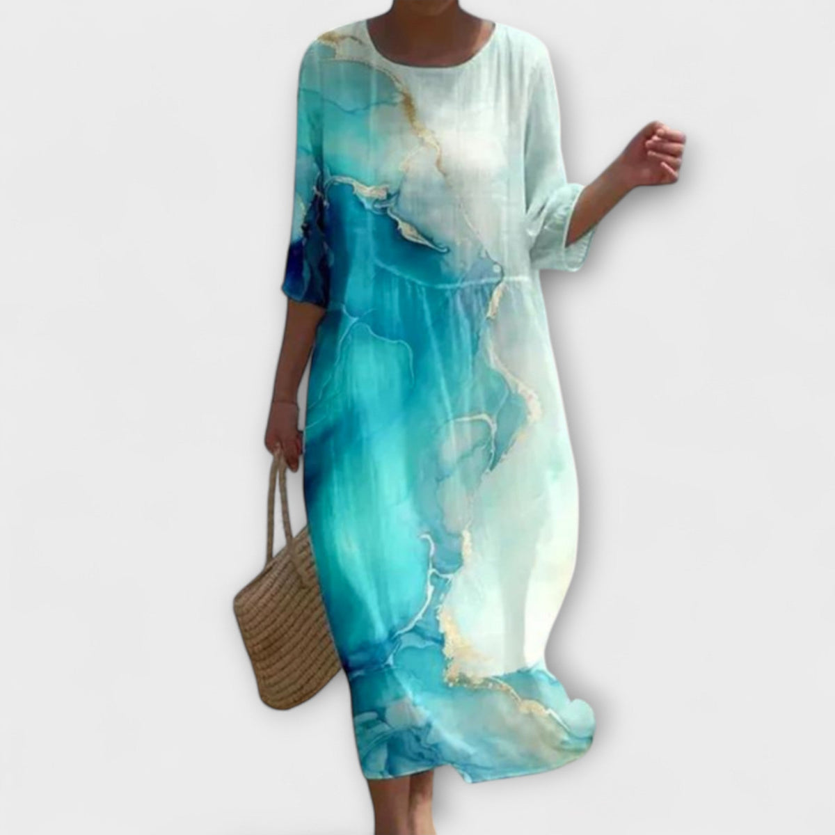 Miranda - Robe Midi Vert Menthe à Motif Roses