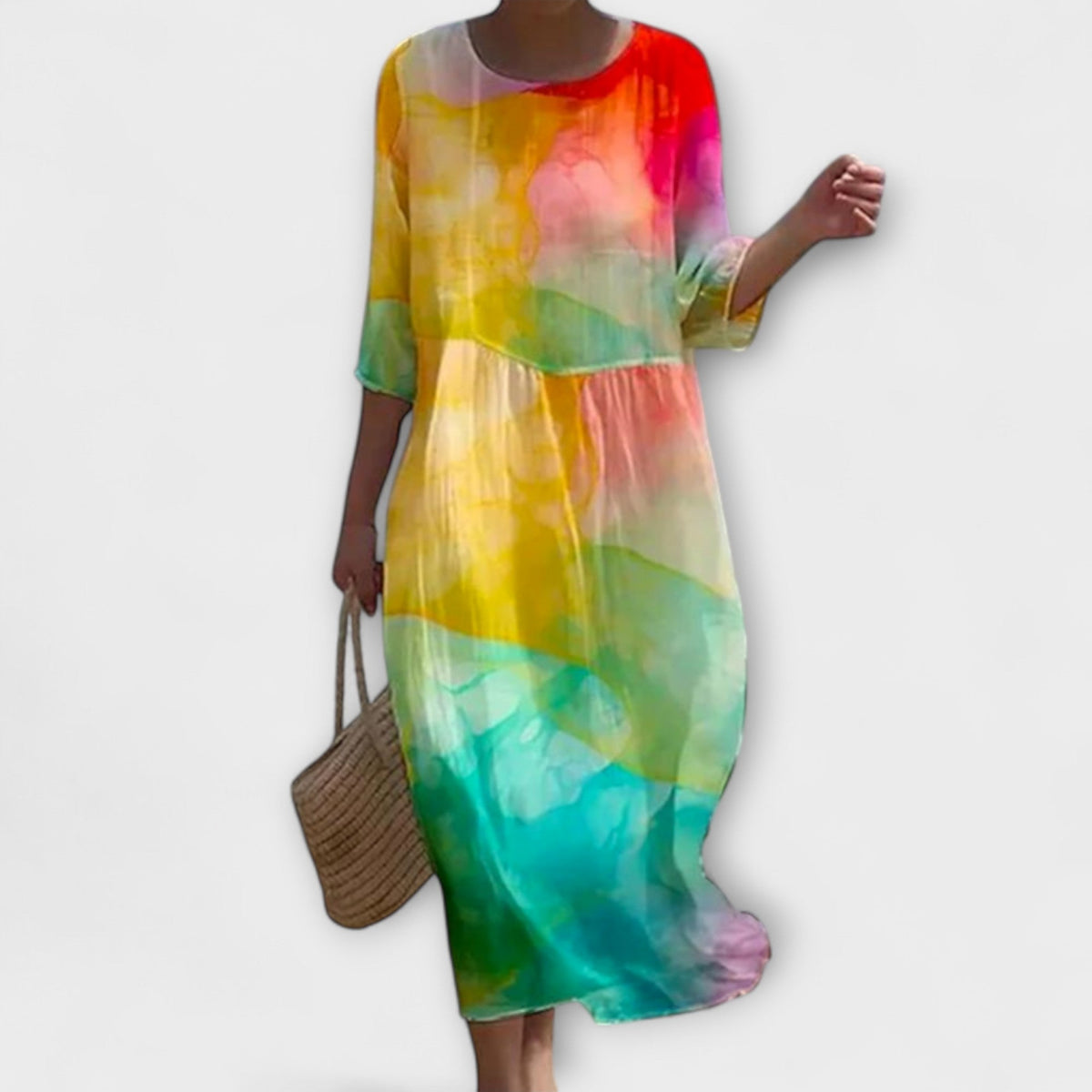 Miranda - Robe Midi Vert Menthe à Motif Roses
