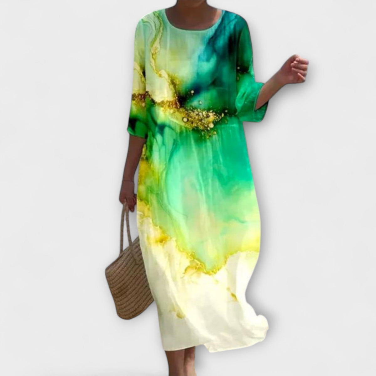 Miranda - Robe Midi Vert Menthe à Motif Roses