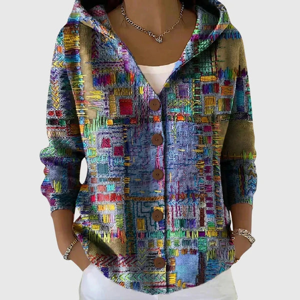 Noémie - Cardigan à capuche à mosaïque multicolore