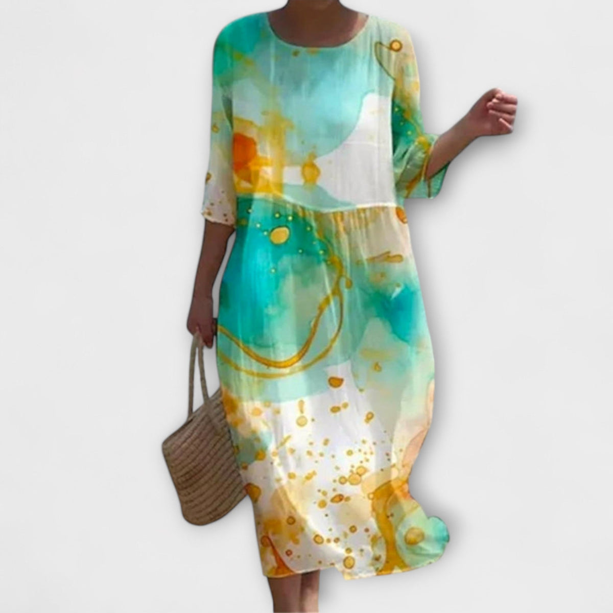 Miranda - Robe Midi Vert Menthe à Motif Roses