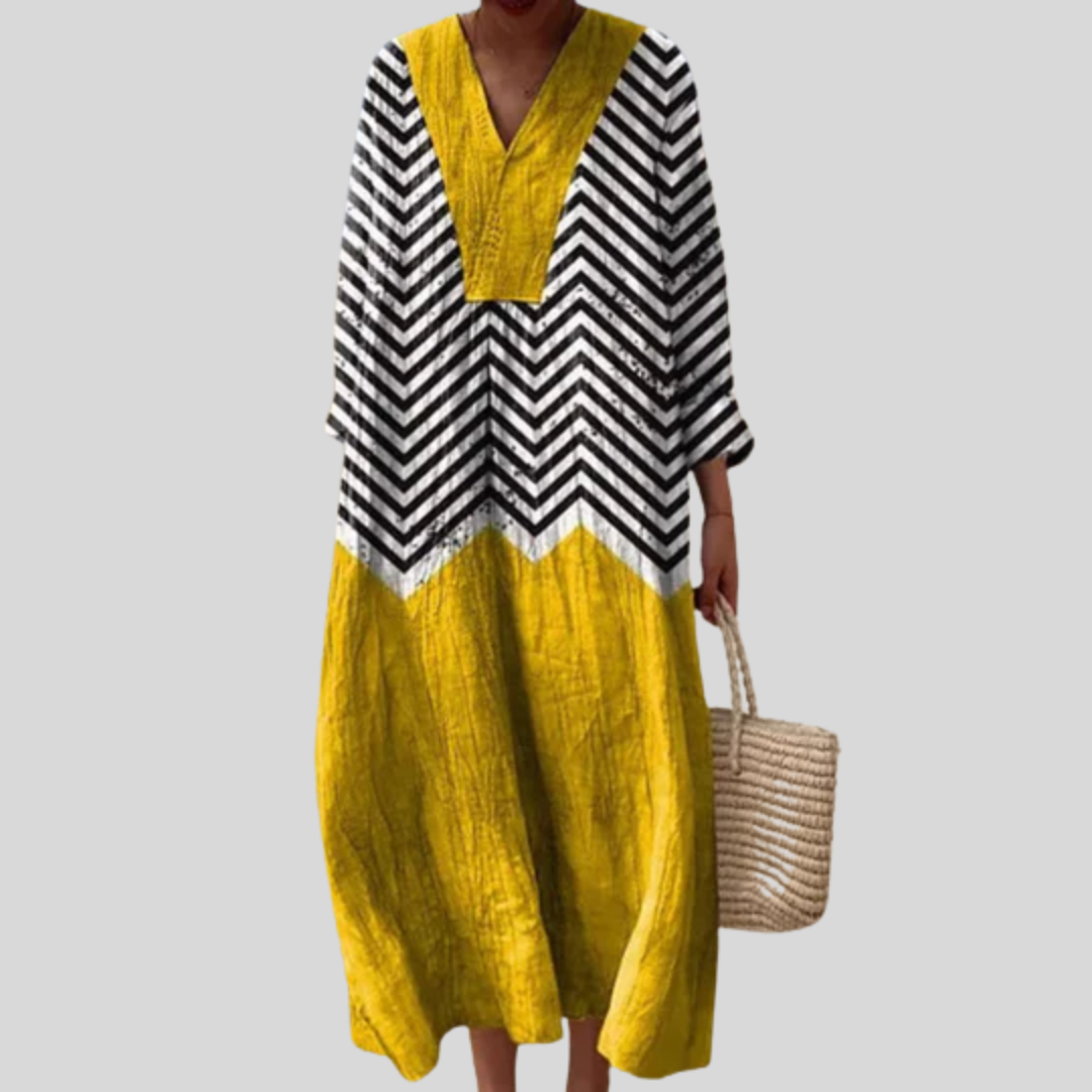 Robe Jaune à Motif Zigzag