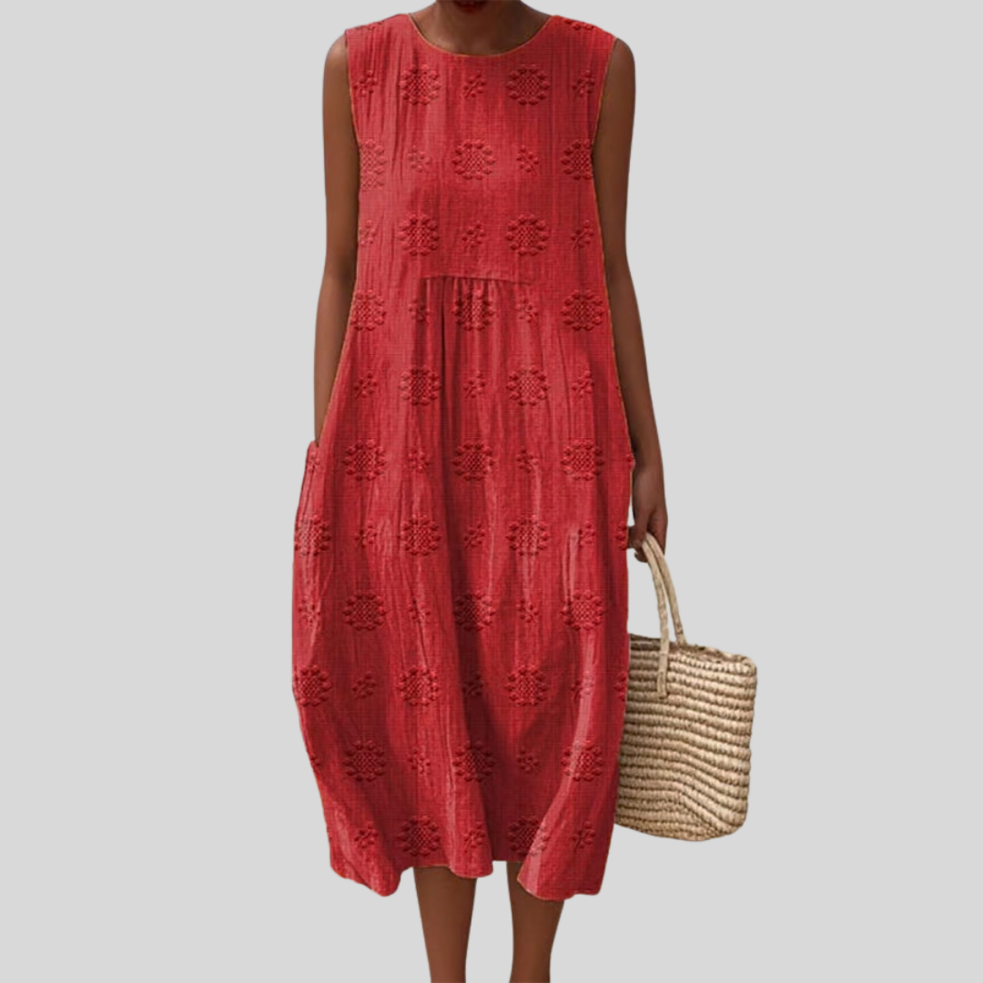 Robe en Lin Rouille à Motif Ajouré
