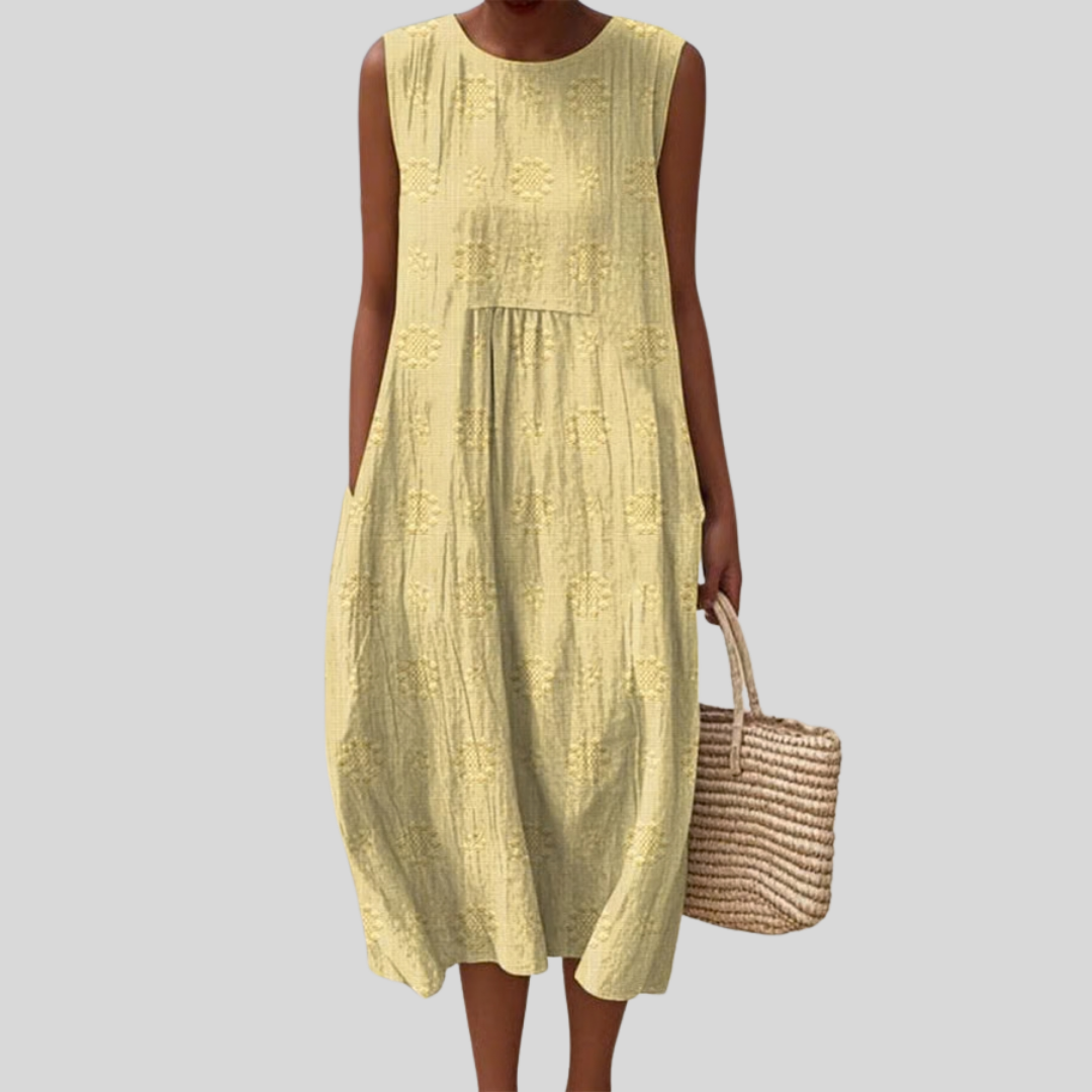 Robe en Lin Jaune Effet Froissé