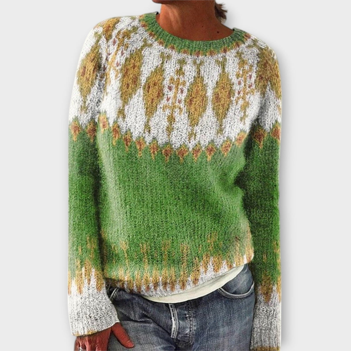 Devyn - Pull Douillet Bleu Pétrole à Motif Norvégien