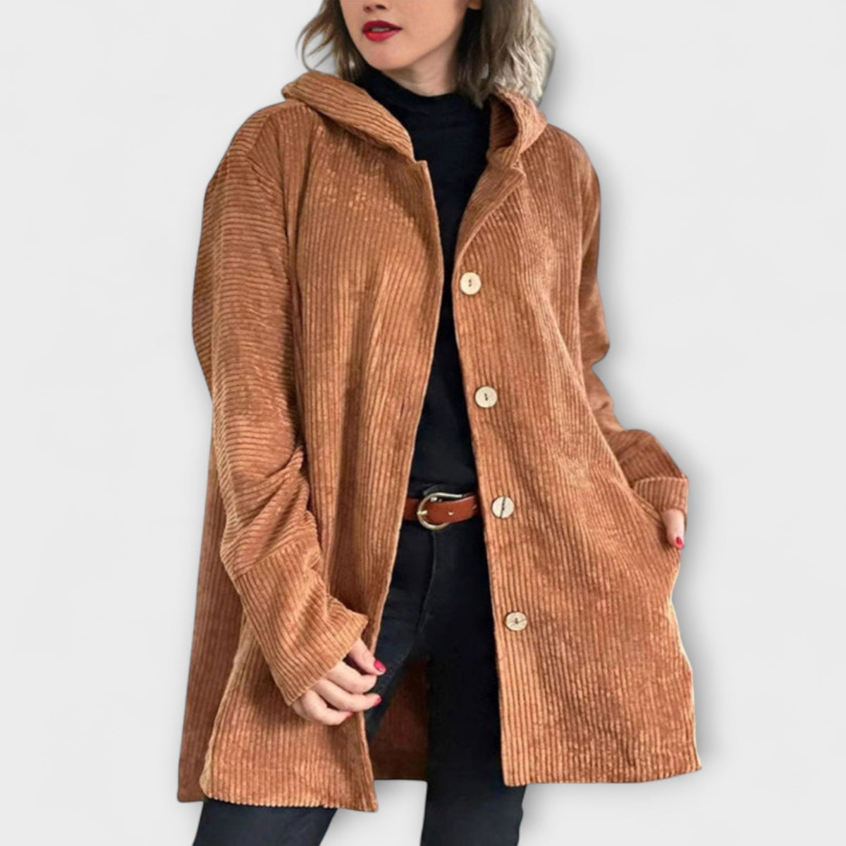 Ladia - Veste à Capuche en Velours Côtelé Bordeaux
