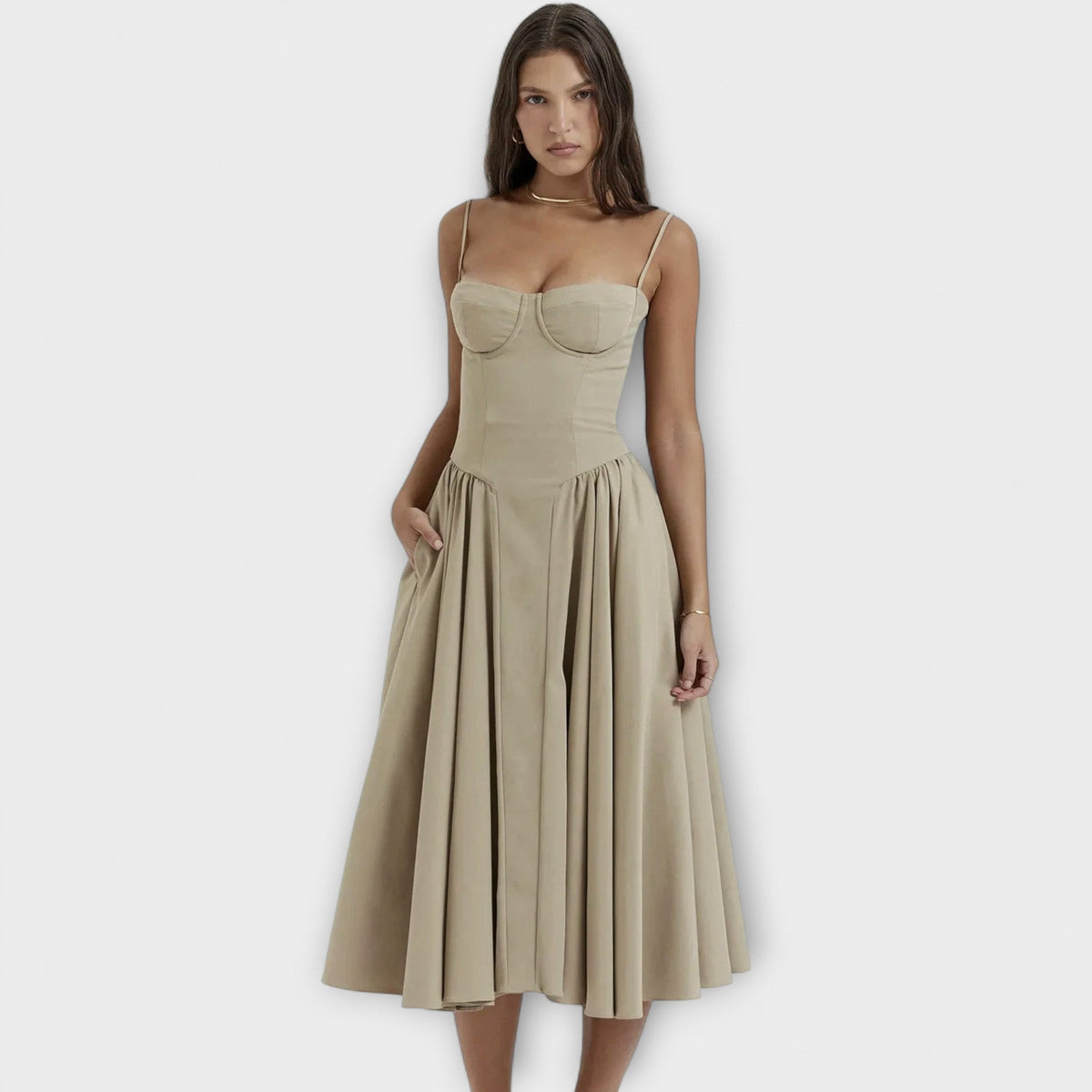 Rosalie - Robe Corset Sans Manches Vert Sauge