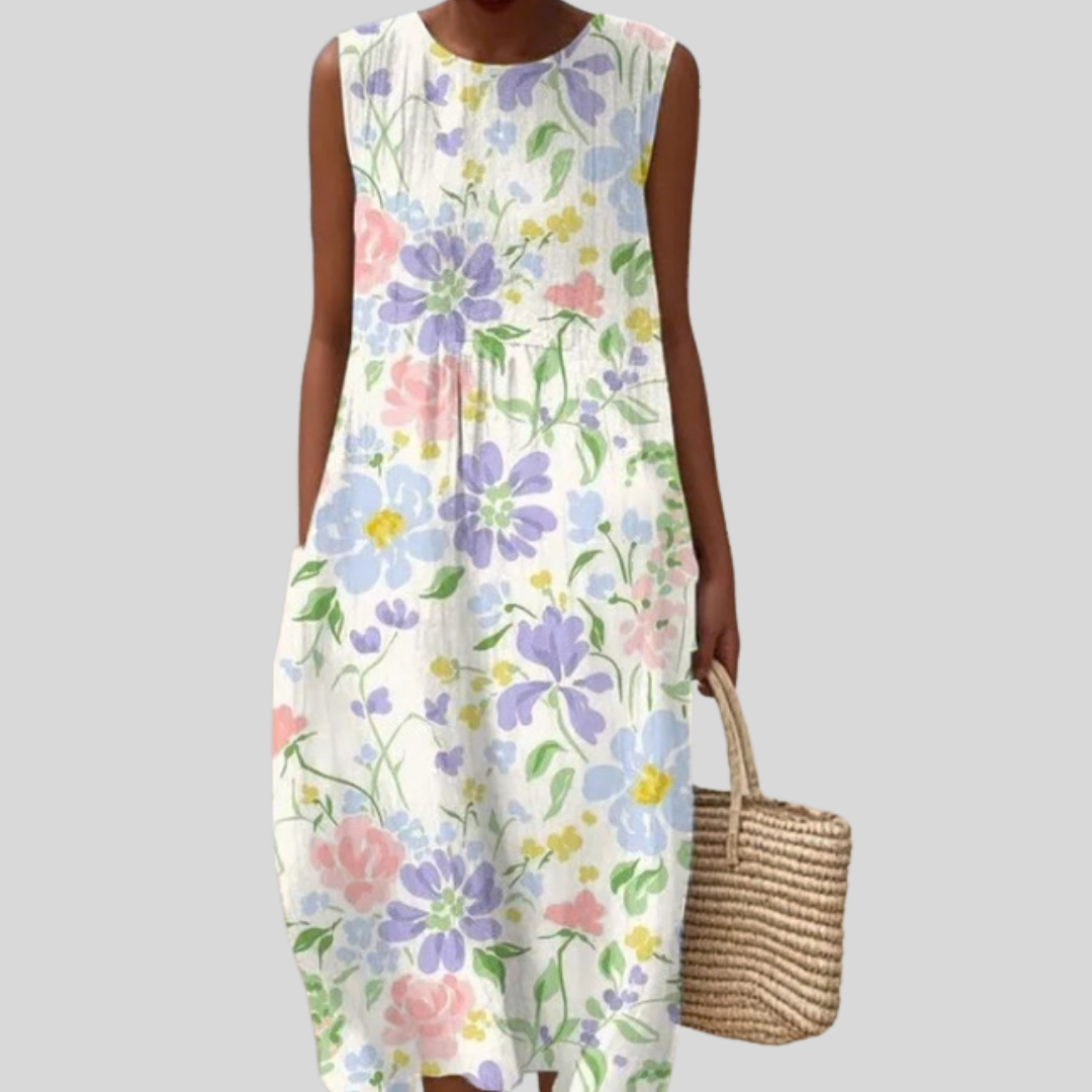 Robe Blanche à Fleurs Sauvages Violettes