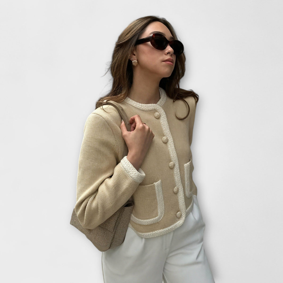 Veste Classique Beige à Poches Décoratives