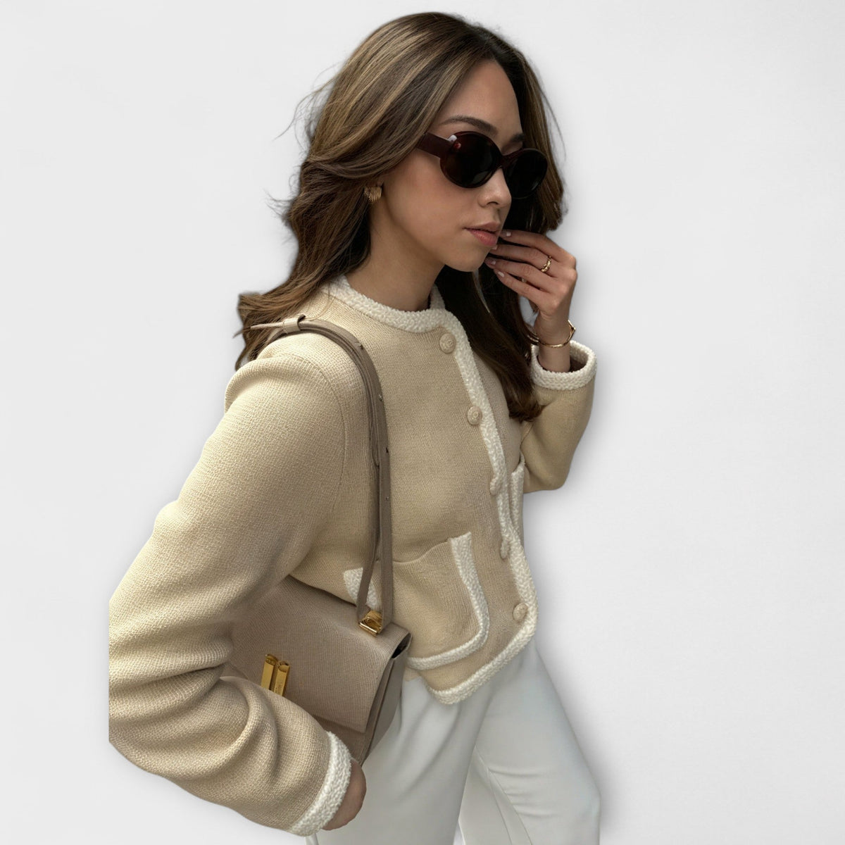 Veste Classique Beige à Poches Décoratives