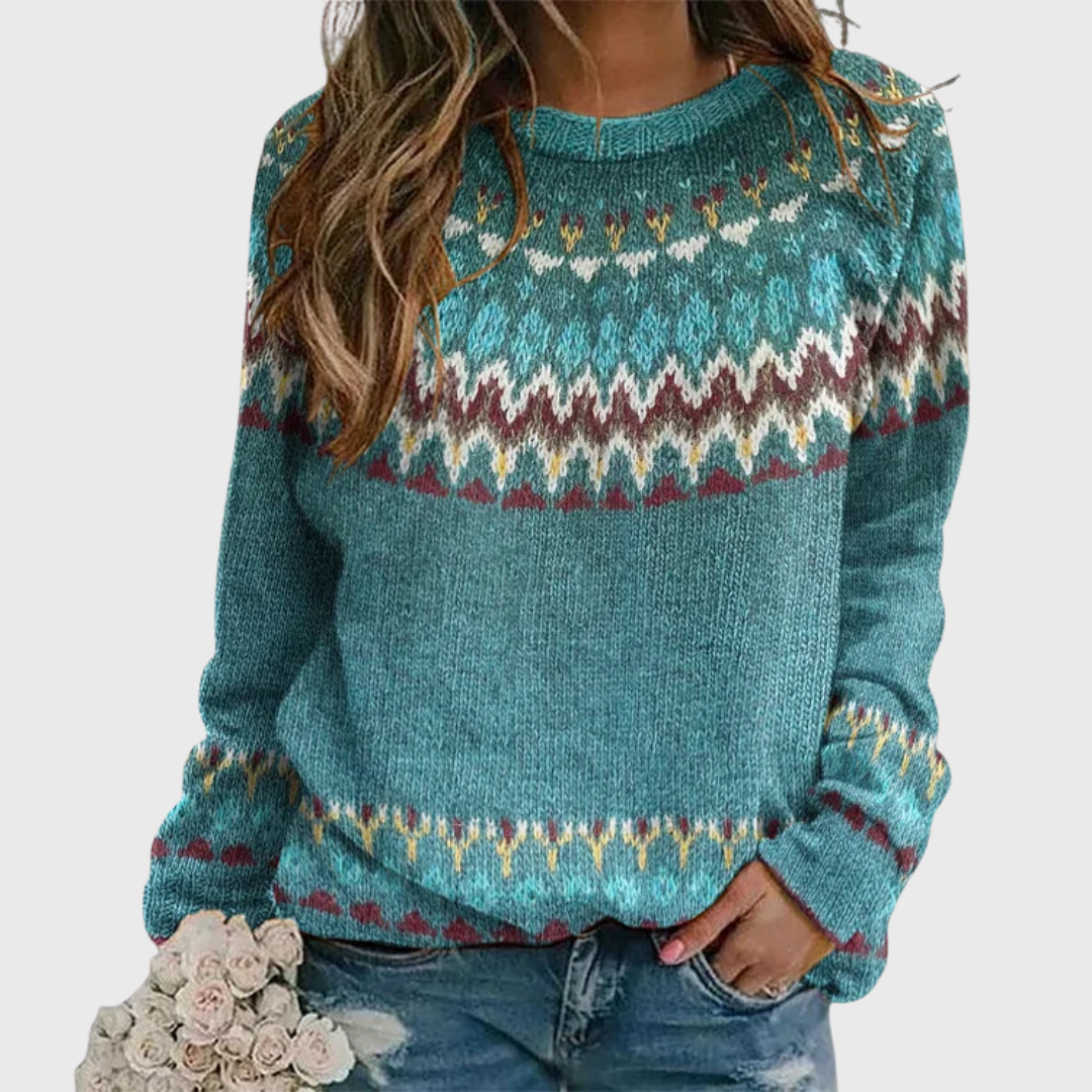 Peyton | Pull Rétro Bleu Pétrole à Motif Vagues