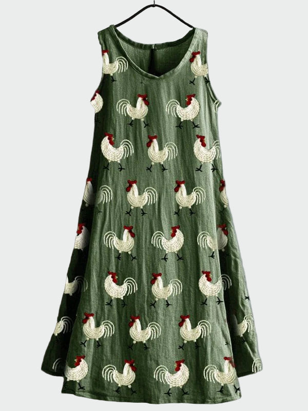 Robe Verte à Motif Coq