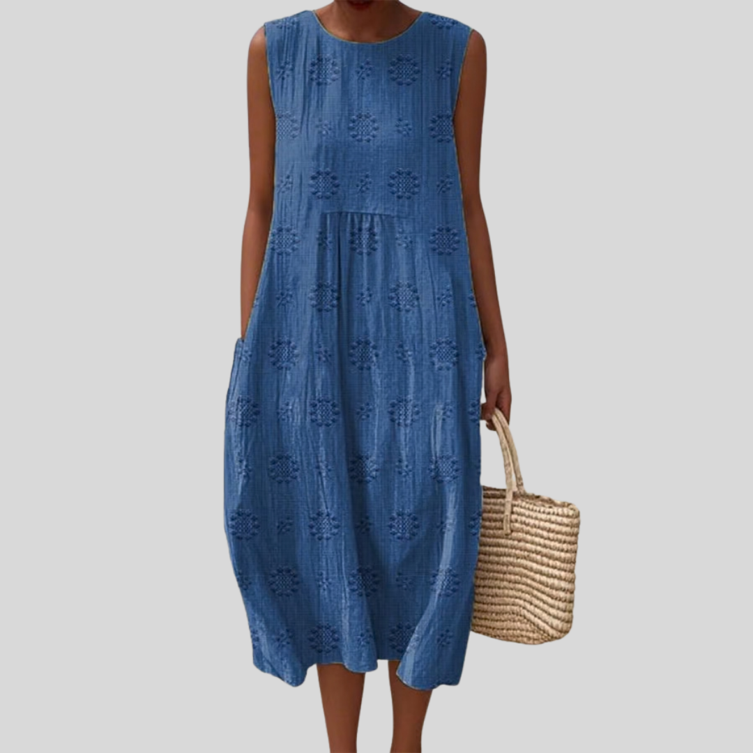 Robe en Lin Bleue à Col V