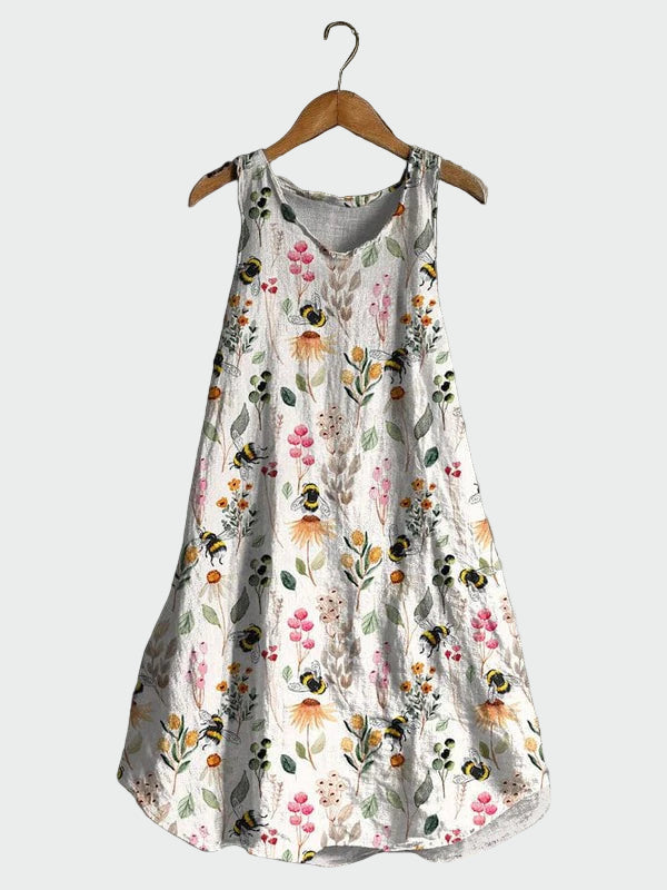 Robe Blanche à Abeilles et Fleurs