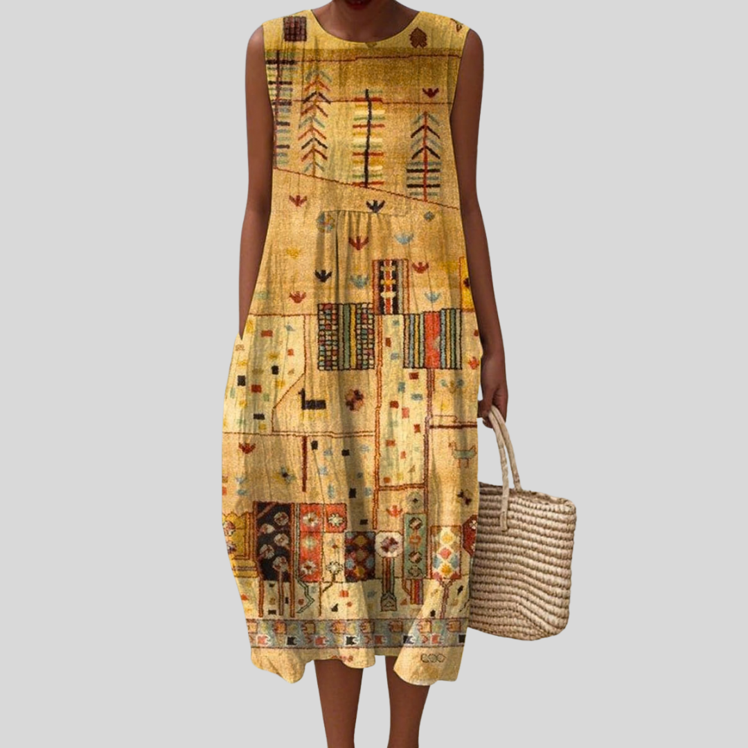 Robe Jaune Moutarde à Motif Klimt