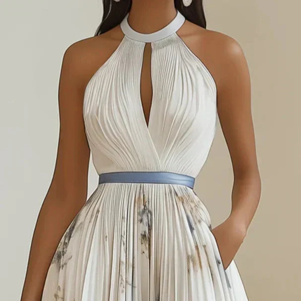 Jéssica - Robe de Fête Crème à Motif Floral