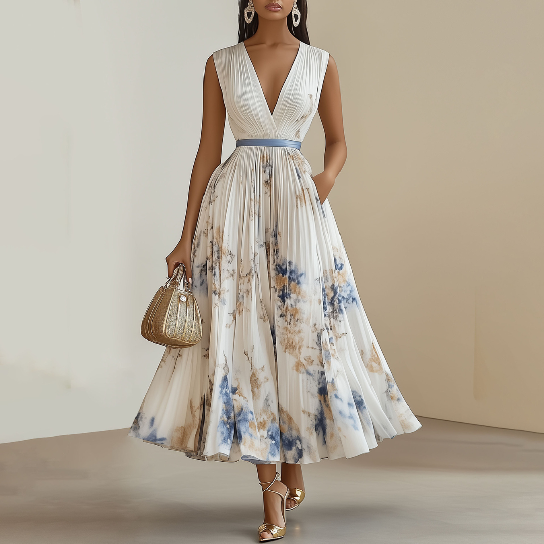 Jéssica - Robe de Fête Crème à Motif Floral