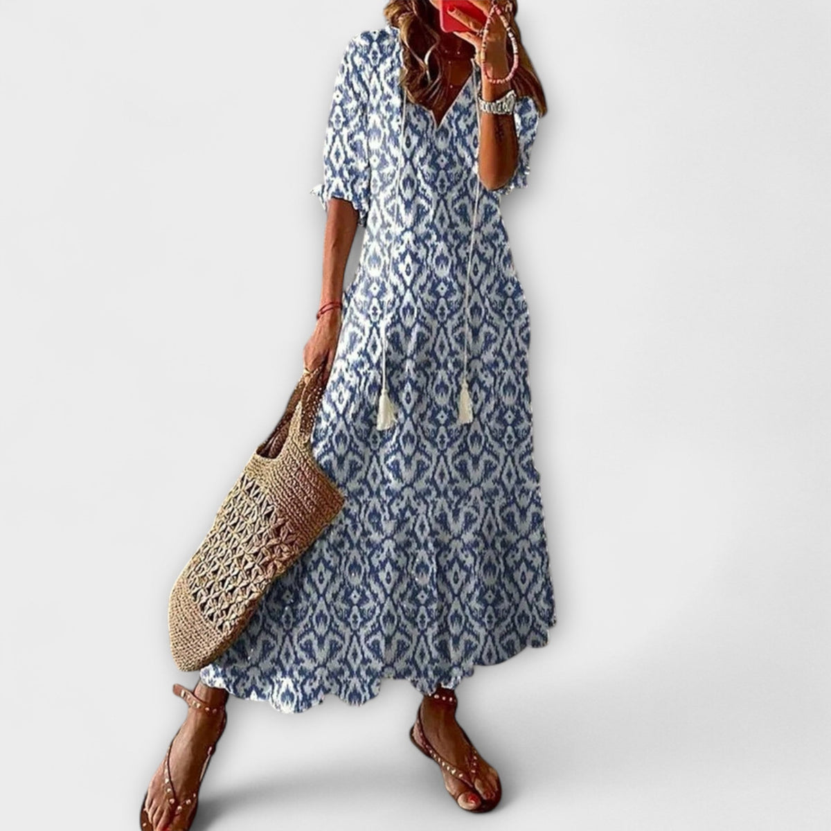 Anna - Robe d'Été Bohème Crème à Motif Floral