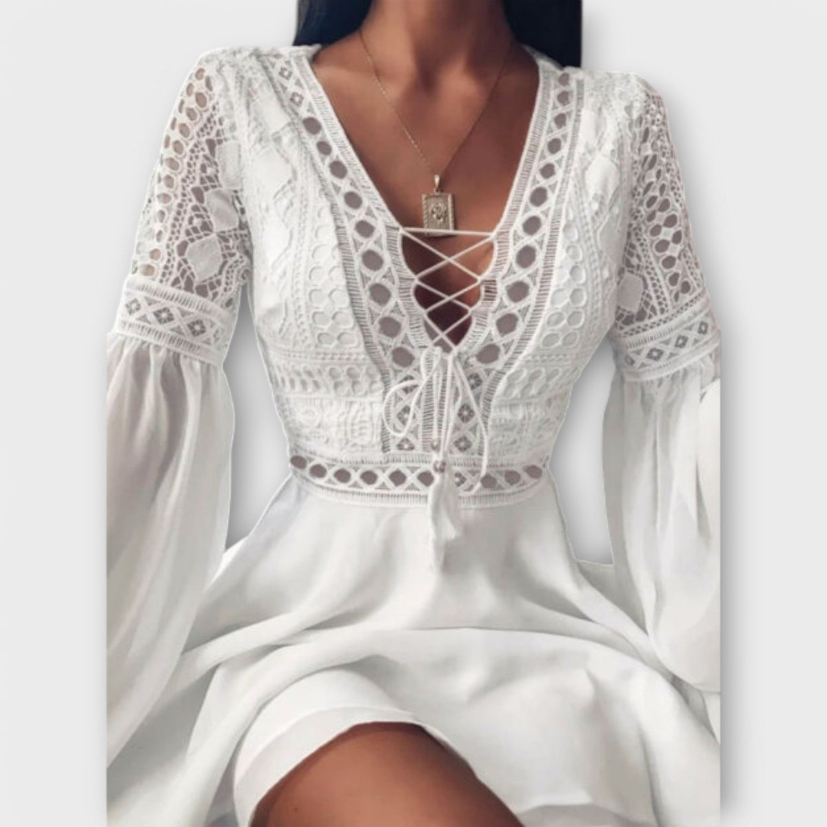 Skadi - Robe Bohème Courte Blanche à Volants