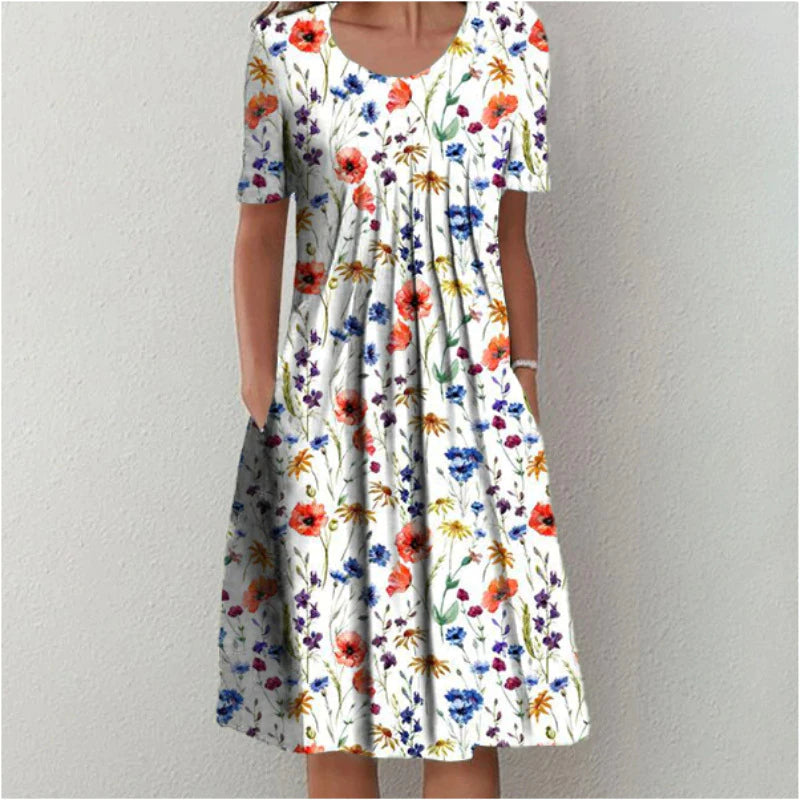 Marta - Robe Midi Blanche à Motif Floral