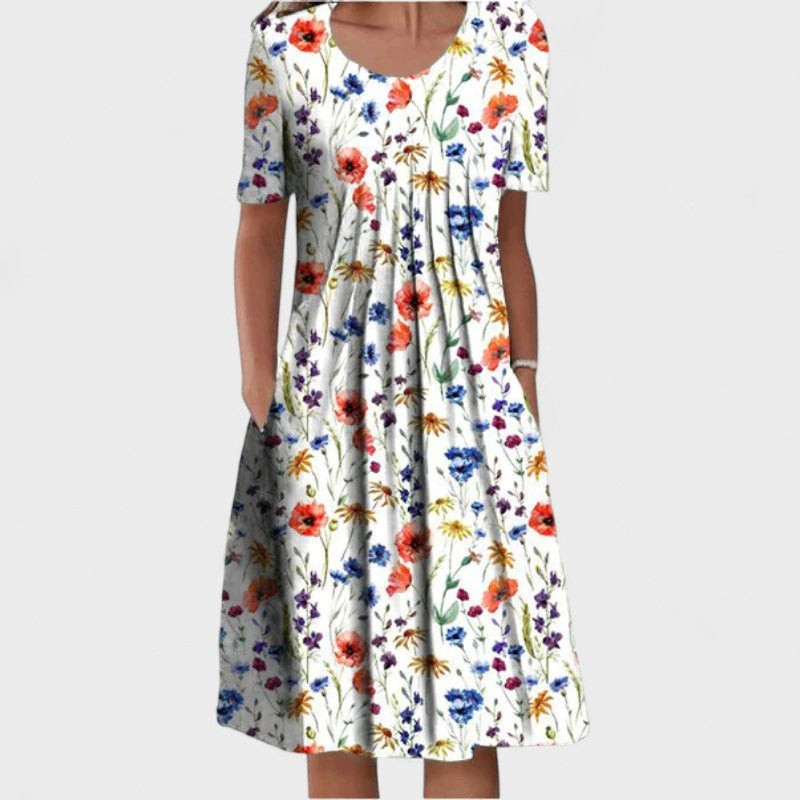 Marta - Robe Midi Blanche à Motif Floral