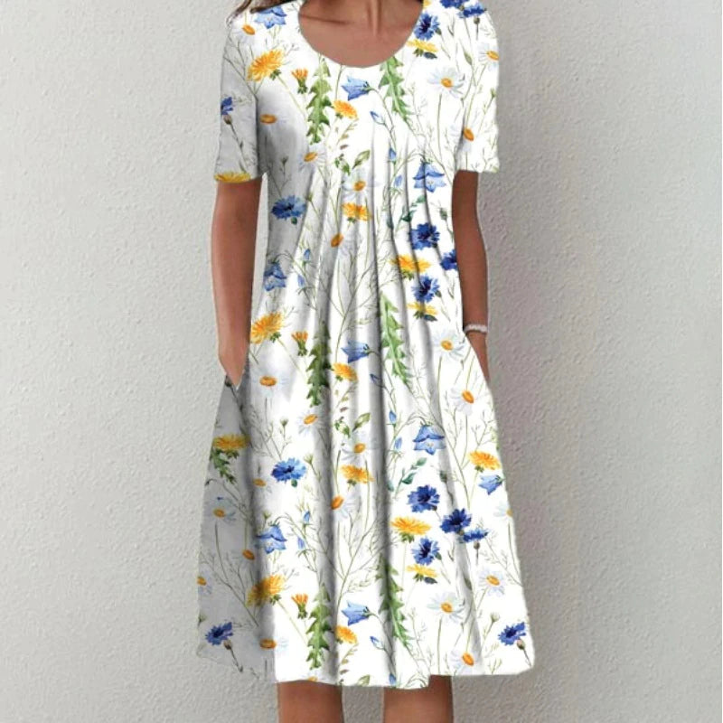Marta - Robe Midi Blanche à Motif Floral