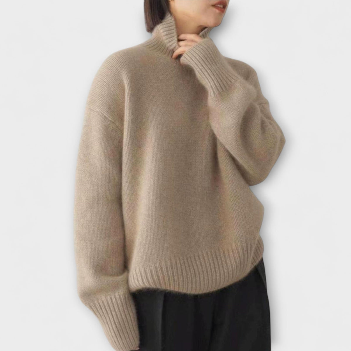 Mera - Pull Col Roulé en Cachemire Crème