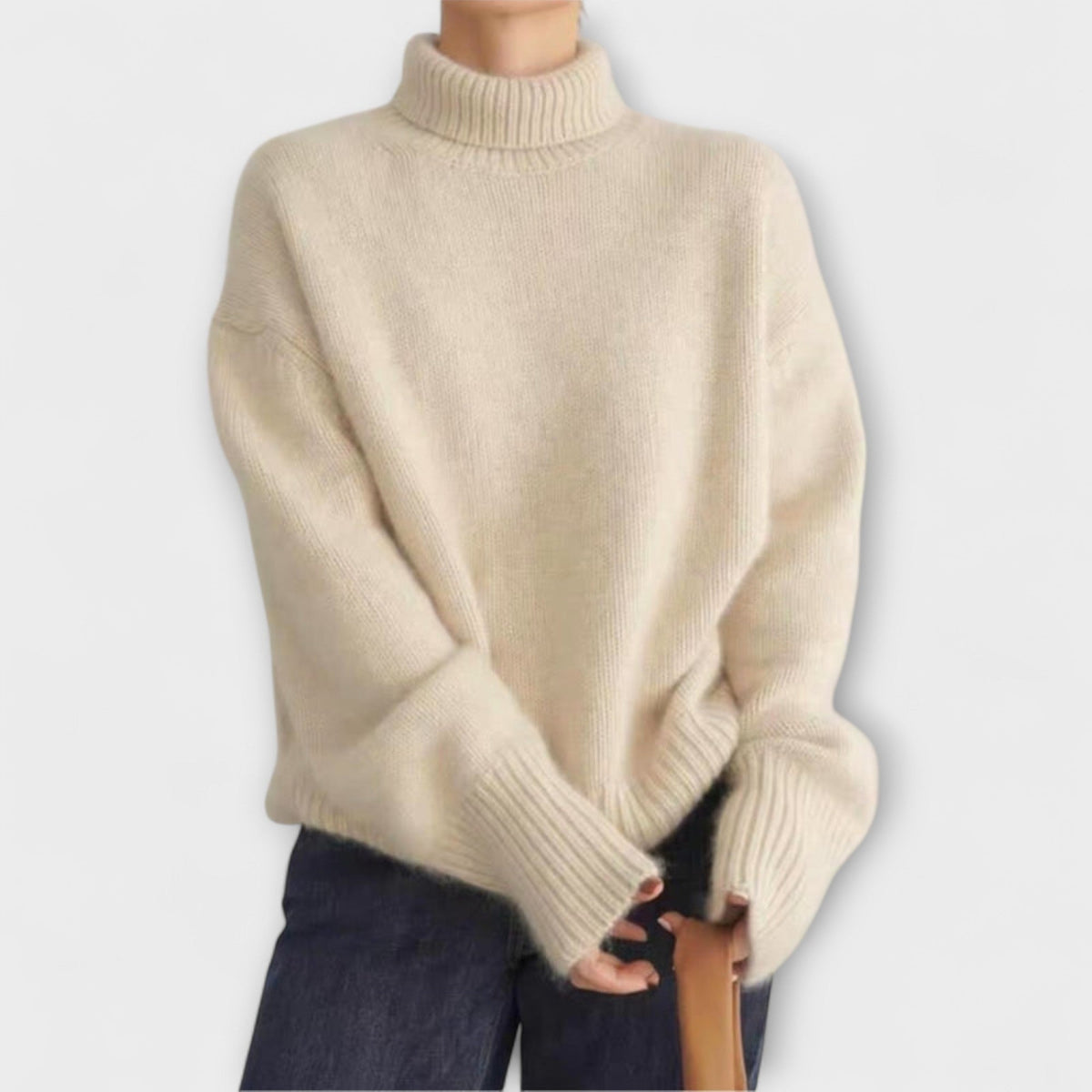 Mera - Pull Col Roulé en Cachemire Crème