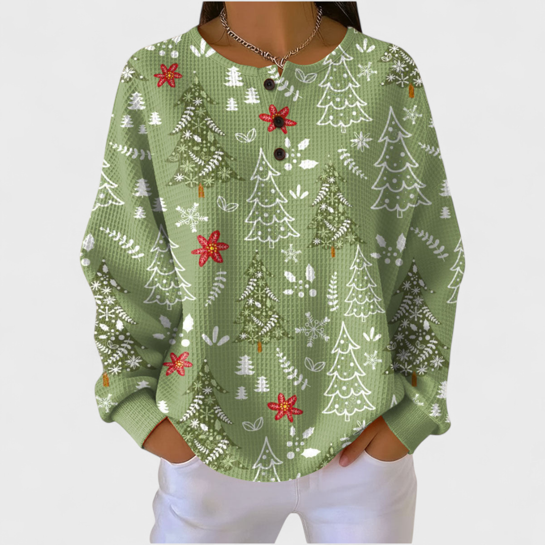 Ingrid - Pull Vert à Motif Sapin de Noël