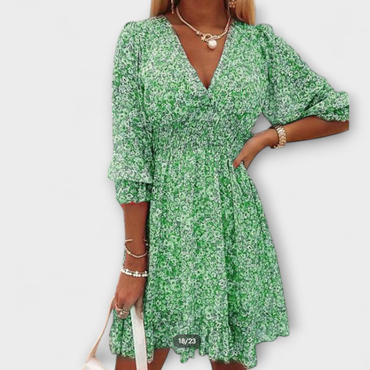 Robe Rose à Manches Bouffantes et Motif Floral
