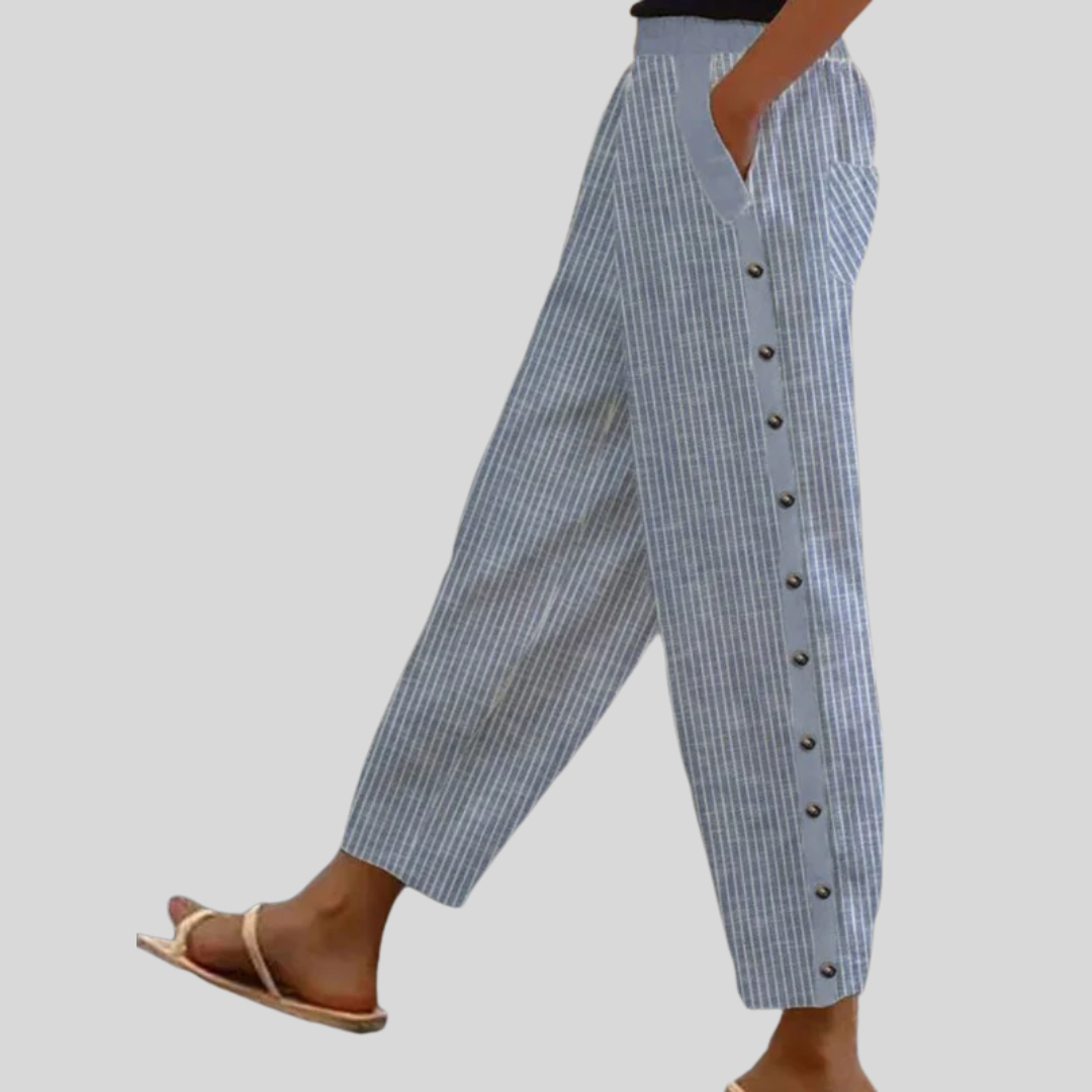 Linaya - Pantalon à Boutons Rayé