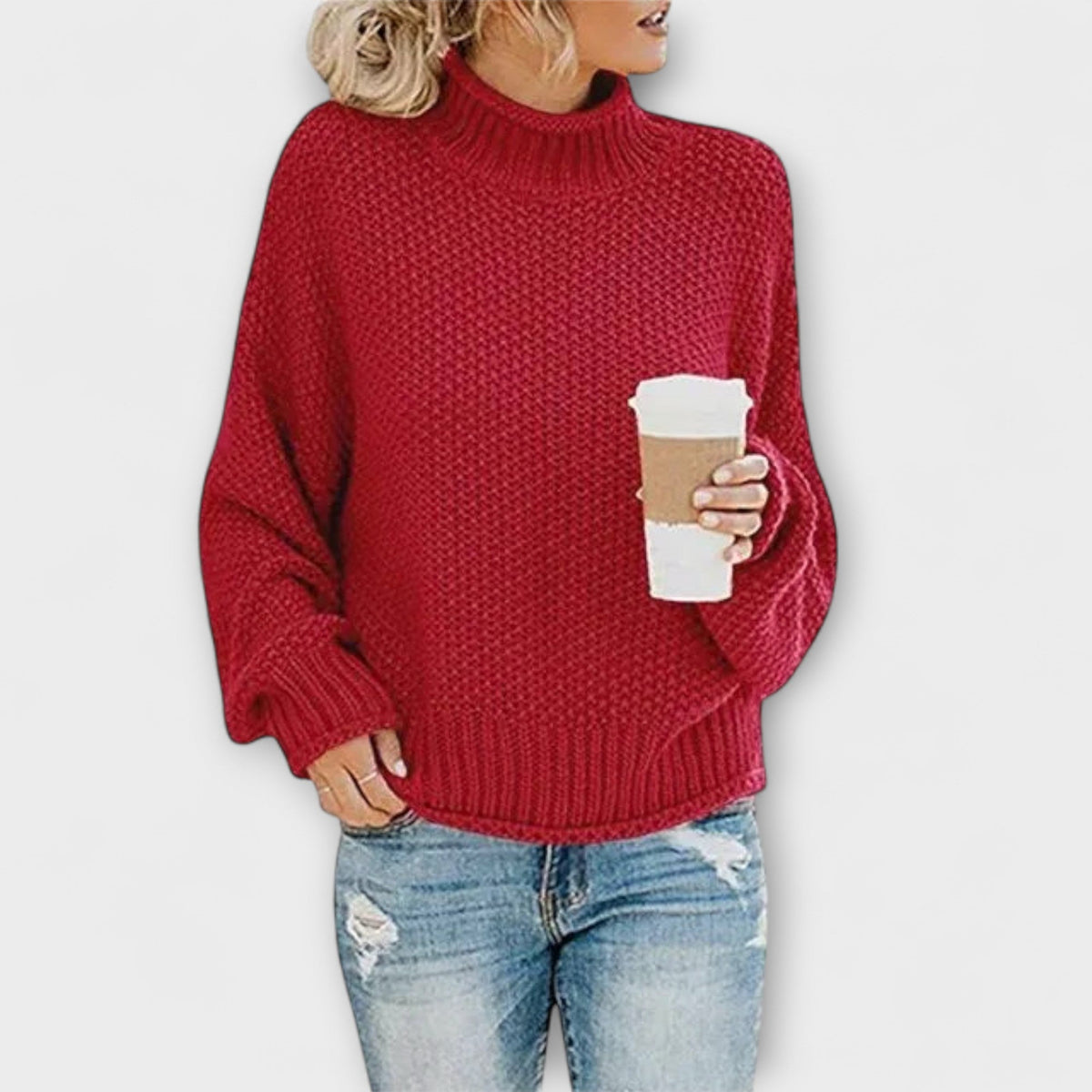 Fleur Rousse - Pull Col Roulé Épais Crème