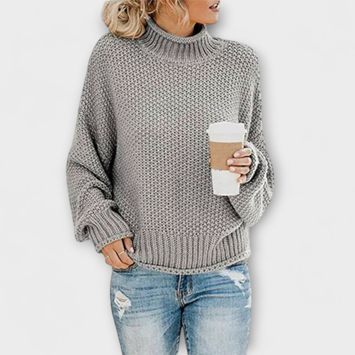 Fleur Rousse - Pull Col Roulé Épais Crème