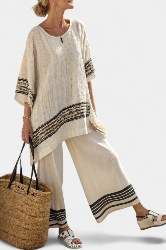 Noémia - Ensemble Élégant Beige en Lin et Bambou