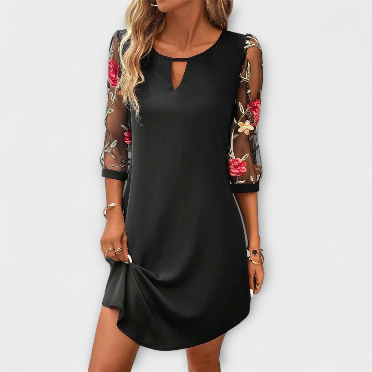 Adelajda - Robe Bordeaux à Manches Fleuries