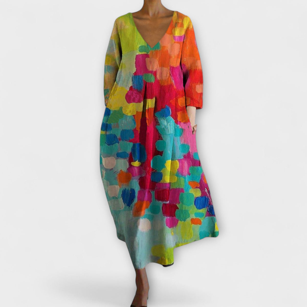 Fiona - Robe Longue Colorée à Col V