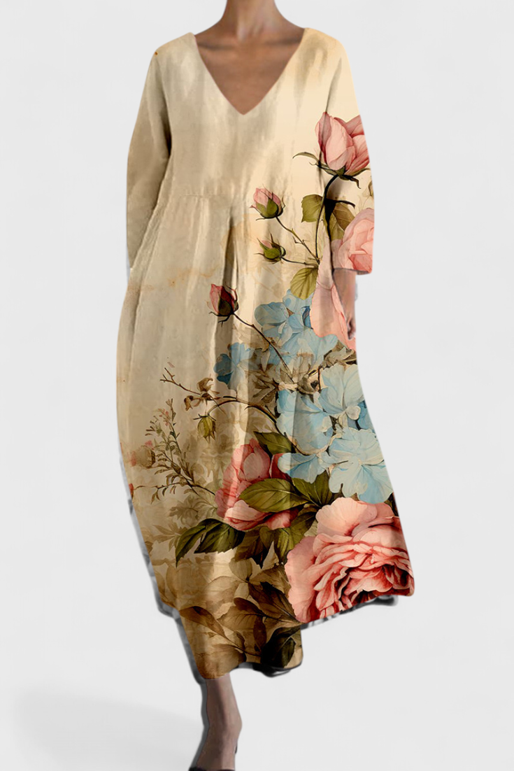 Ana - Robe Fluide Colorée à Motif Aquarelle