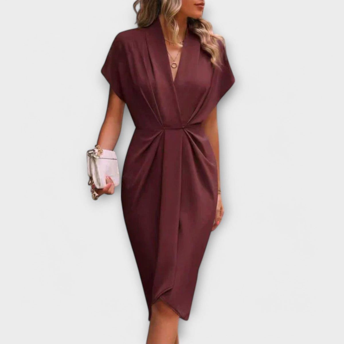 Serena - Robe Midi Portefeuille Noire
