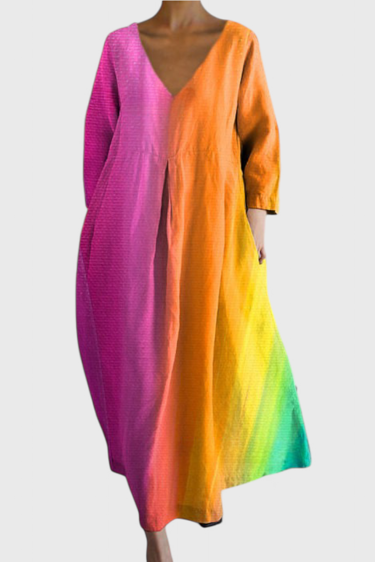 Ana - Robe Fluide Colorée à Motif Aquarelle