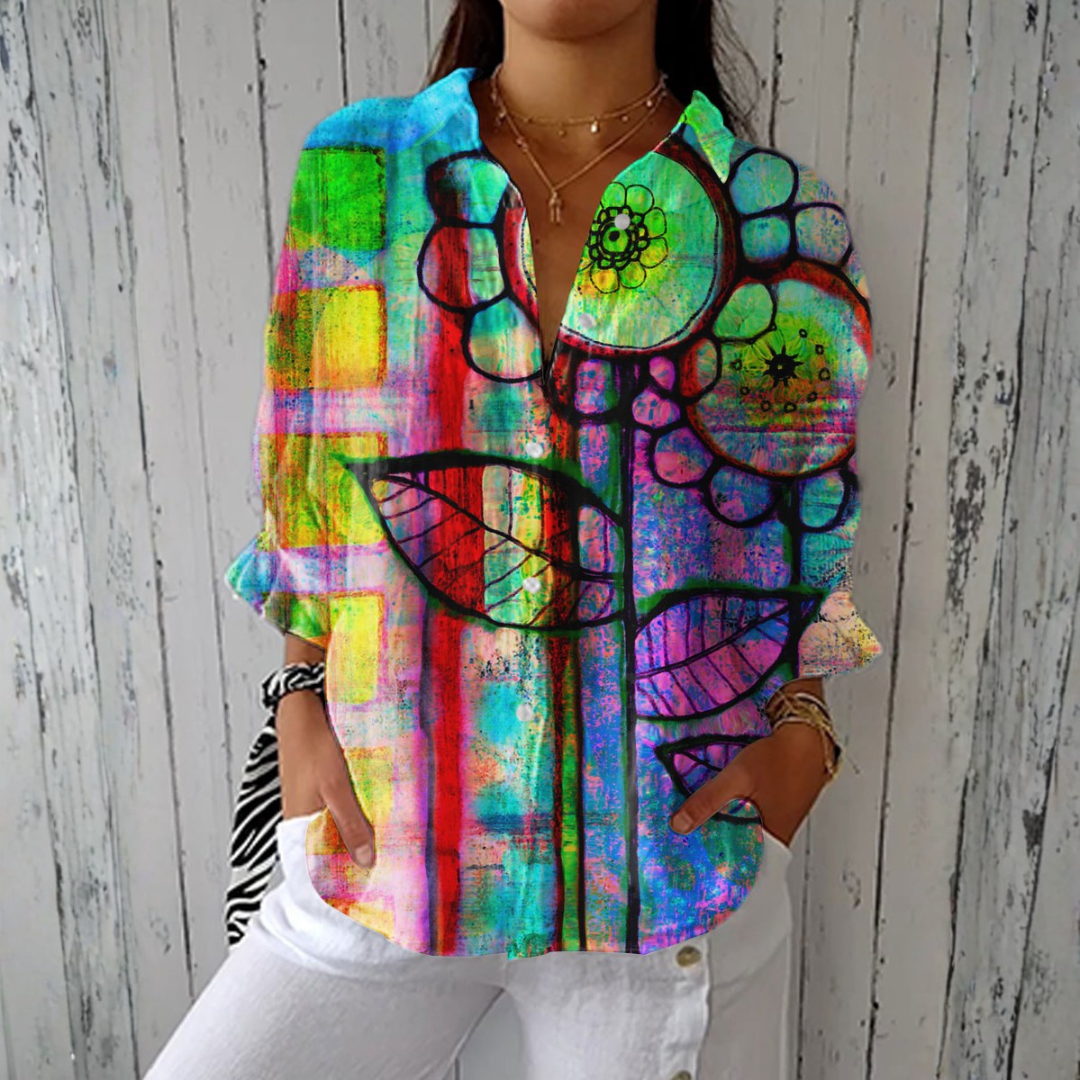 Bernadete - Chemisier Coloré à Motif Floral Artistique